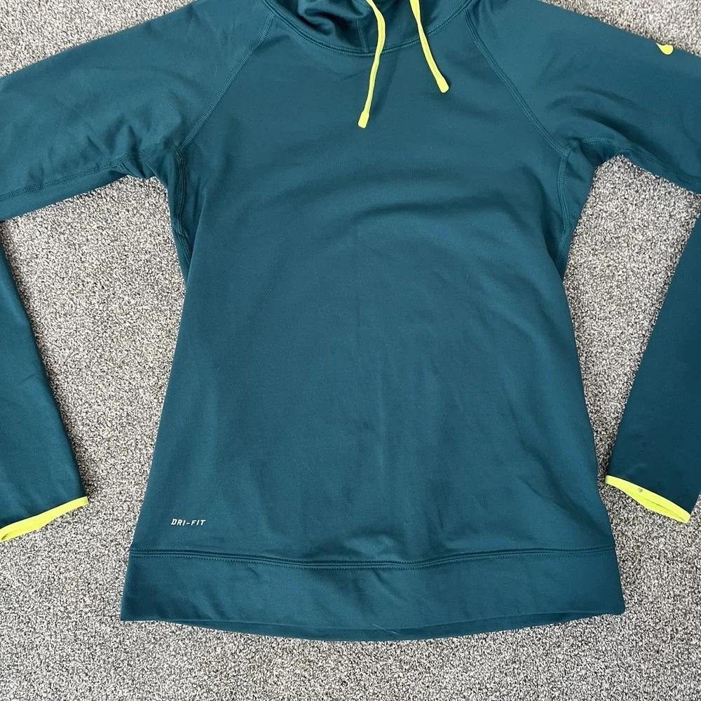 Nike Pro Dri Fit Hoodie Green Pullover Training Womens Small